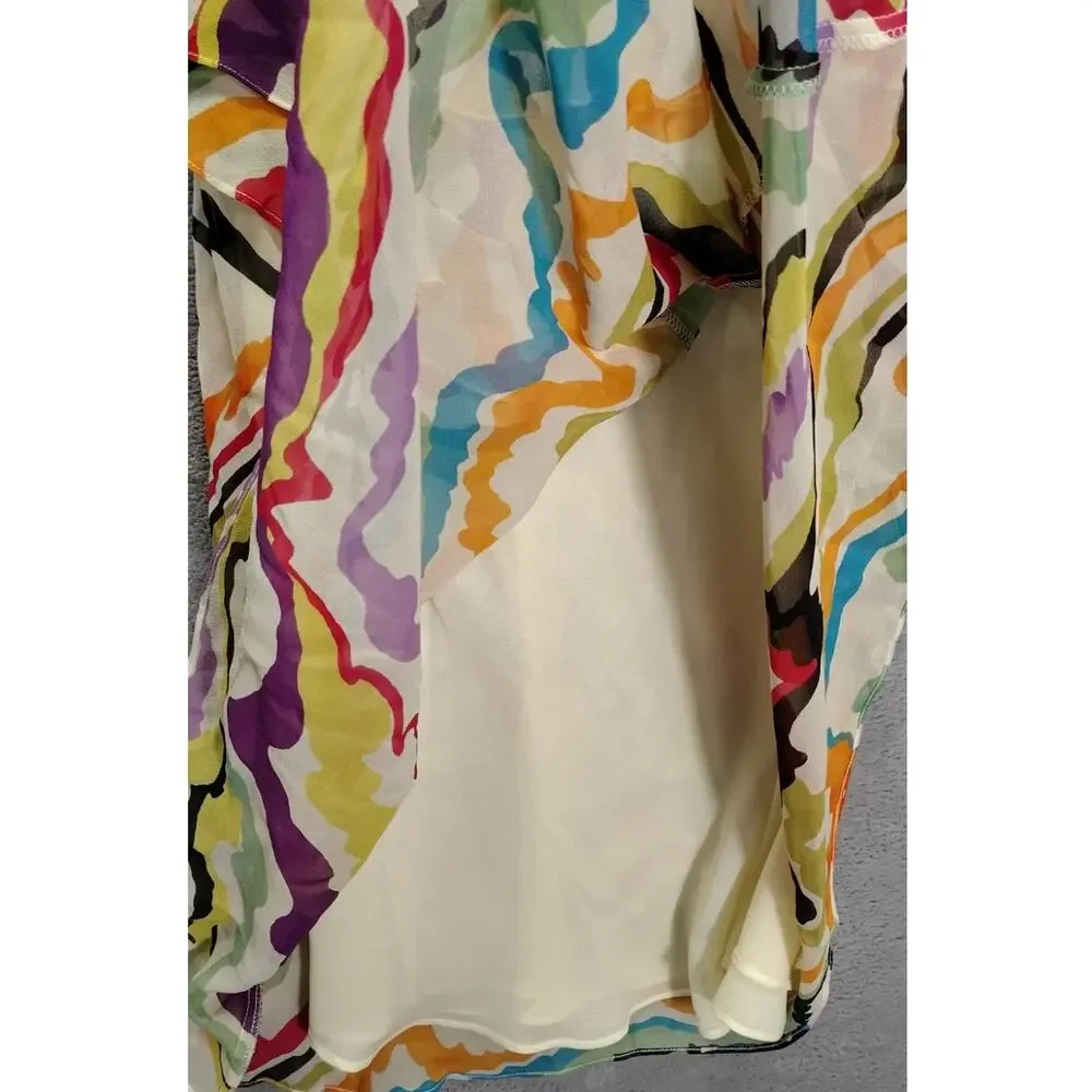 Anthropologie C Keer Womens Dress Size 4 Abstract Designer Silk Sheer Ruffle VNT - Picture 6 of 10